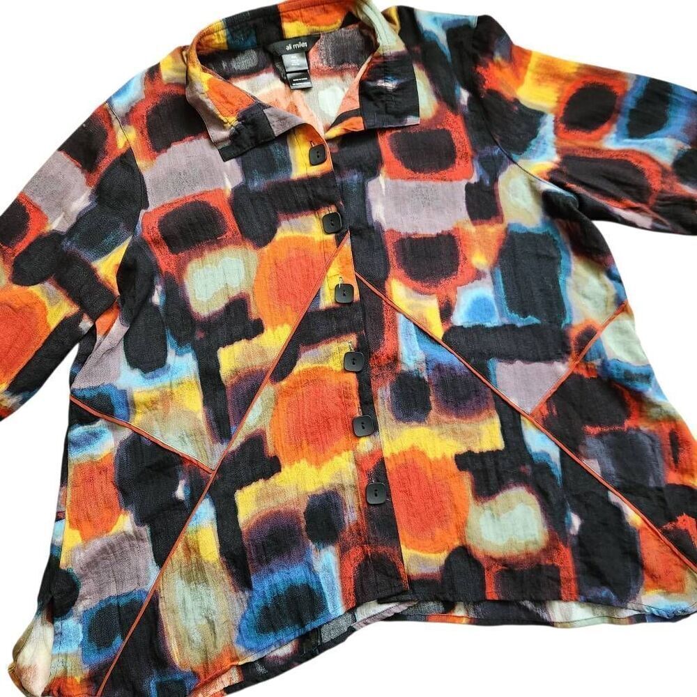 Ali Miles Tunic Top Womens PXL Abstract Artsy Button Front Art to Wear Wire Coll